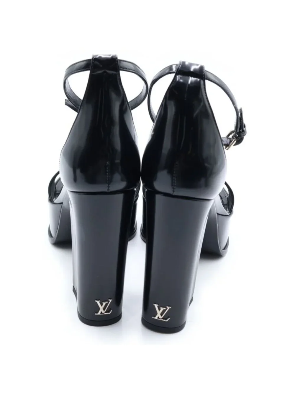 Louis Vuitton Fame Line Logo Sandals Black Patent